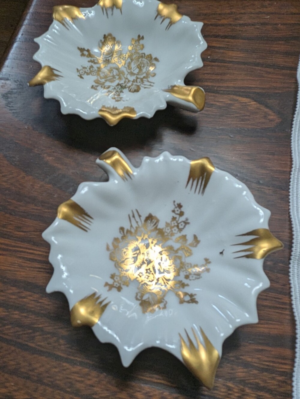 White and Gold Decorative Porcelain Dish - Floral Accent